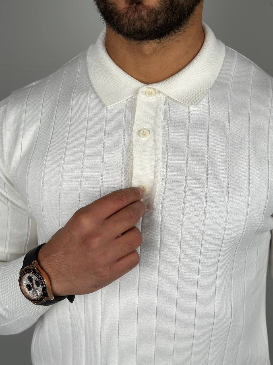 photo_6015096535953555992_y Muški džemper sa dugmićima bela D8130 - Slika 1