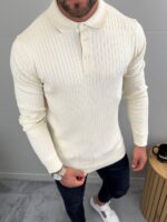 Muški polo džemper u bež boji od 100% pamuka, prednji prikaz.