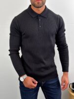 Muški polo džemper crni, od 100% pamuka, prednji prikaz.