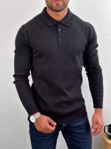 Muški polo džemper crni, od 100% pamuka, prednji prikaz.