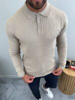 Muški polo džemper krem boje od 100% pamuka.