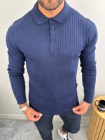 Muški polo džemper teget boji od 100% pamuka, prednji prikaz.